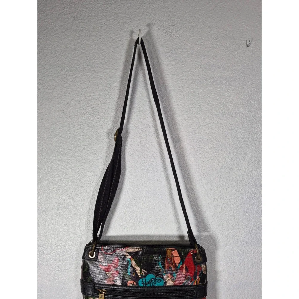 Sakroots Artist Circle Crossbody Bag Black Peace Nature Bird Print Coated Canvas